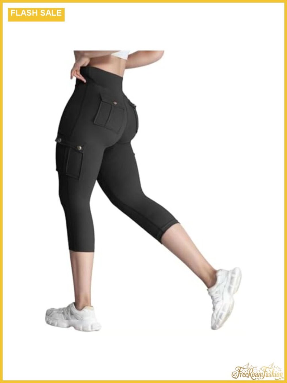 Cargo Capri Leggings with Pockets High Waist Tummy Control Workout